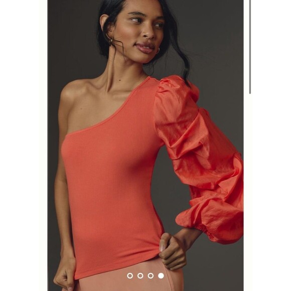 Anthropologie Sunday in Brooklyn One Shoulder Top Medium NWT Orange - Picture 11 of 12